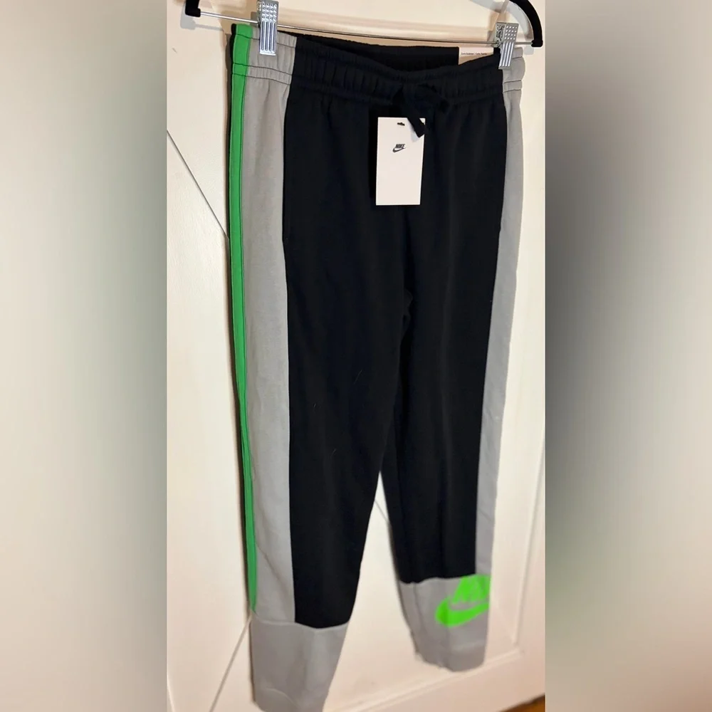 Nike Kids Black and Gray Joggers with Green Accents Size XL NWT